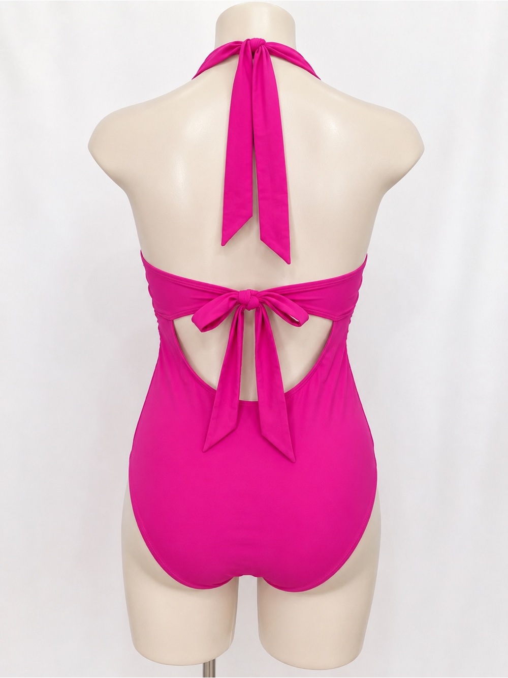 DKNY Carnation Pink Halter Tummy Control One Piece Swimsuit NWT M - Picture 2 of 6